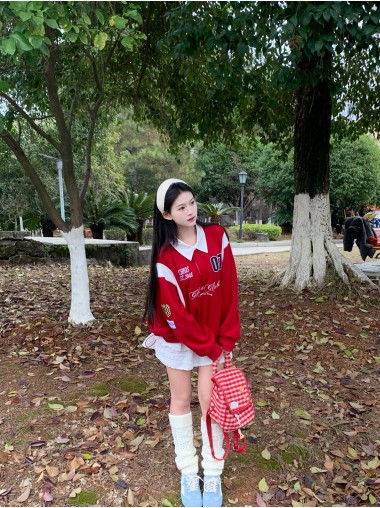 CHIOS CLUB - Oversize Shirt Hoodie FW2436BB Red